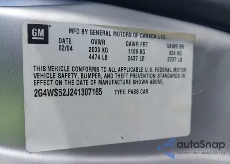 2004 Buick Century from USA, damaged, VIN 2G4WS52J241307165